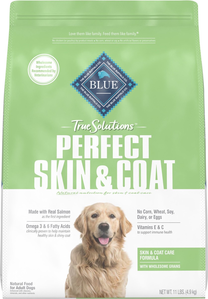 slide 3 of 3, Blue Buffalo True Solutions Perfect Skin & Coat Natural Adult Dry Dog Food, Salmon, 11-lb, 11 lb