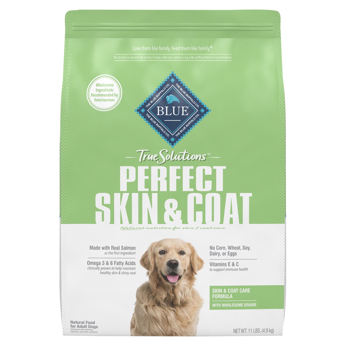 slide 1 of 3, Blue Buffalo True Solutions Perfect Skin & Coat Natural Adult Dry Dog Food, Salmon, 11-lb, 11 lb