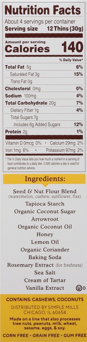 slide 11 of 13, Simple Mills Seed & Nut Flour Lemon Sweet Thins 4.25 oz, 4.25 oz