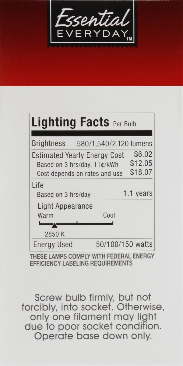 slide 3 of 4, Essential Everyday Light Bulbs, Three Way, 2 ct