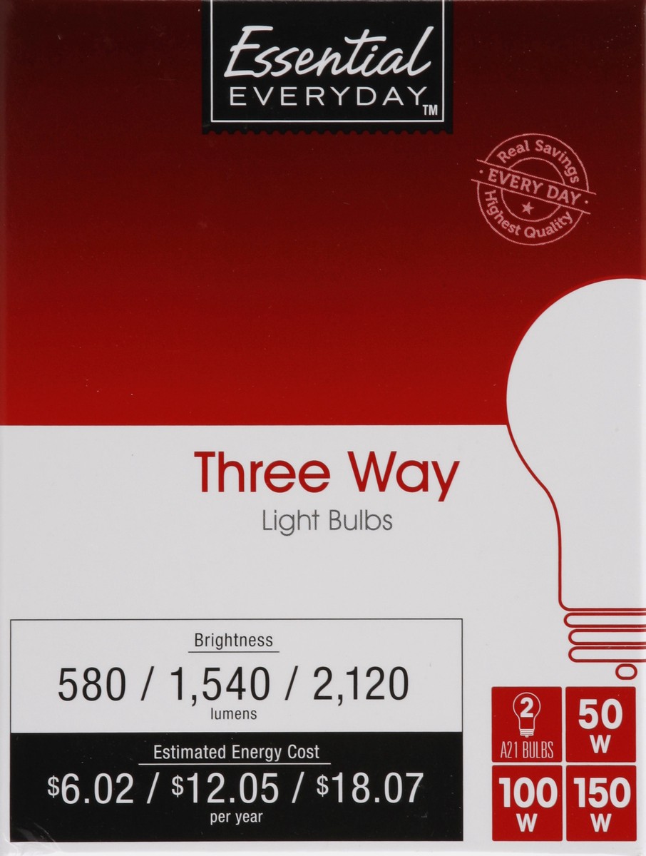 slide 4 of 4, Essential Everyday Light Bulbs, Three Way, 2 ct