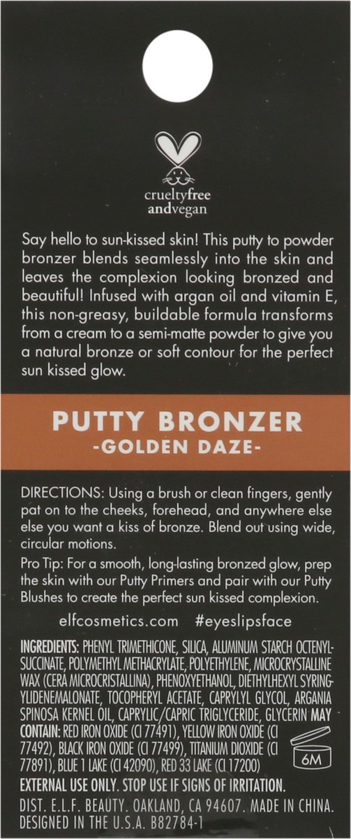 slide 8 of 9, e.l.f. Putty Bronzer, Golden Daze, 0.35 oz