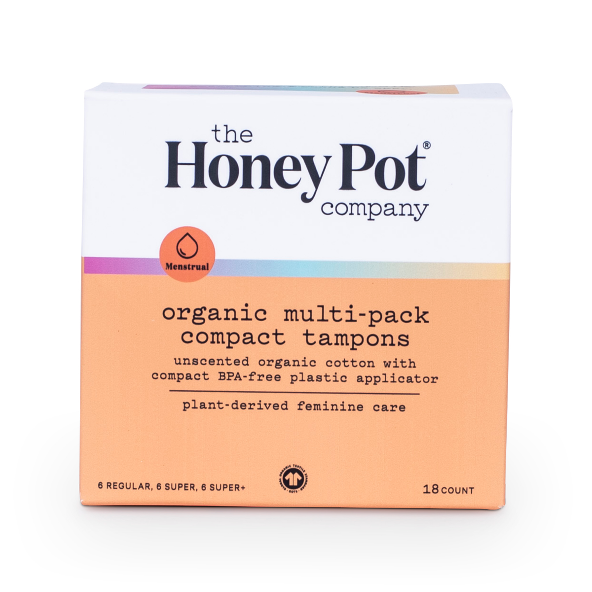 slide 1 of 4, The Honey Pot Company Organic Multi-Pack Compact Tampons, 18 ct