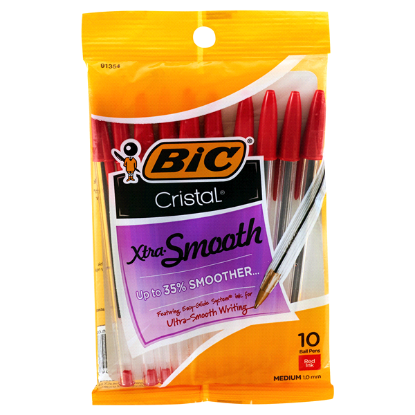 slide 1 of 1, BIC Cristal Xtra Smooth Medium Point (1.0 Mm) Red, 10 ct