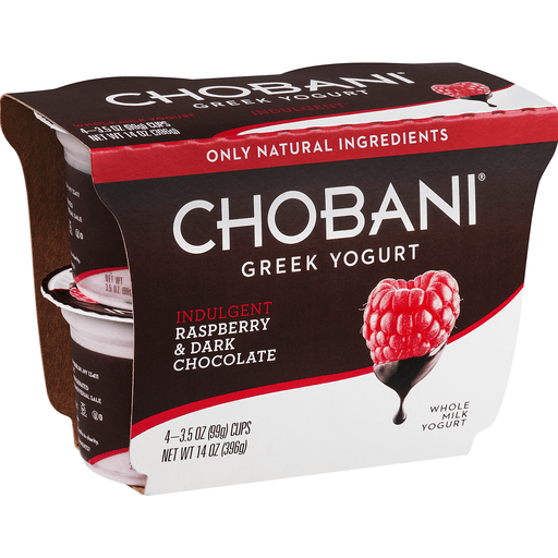 slide 1 of 1, Chobani Indulgent Yogurt, Greek, Raspberry & Dark Chocolate, 4 ct