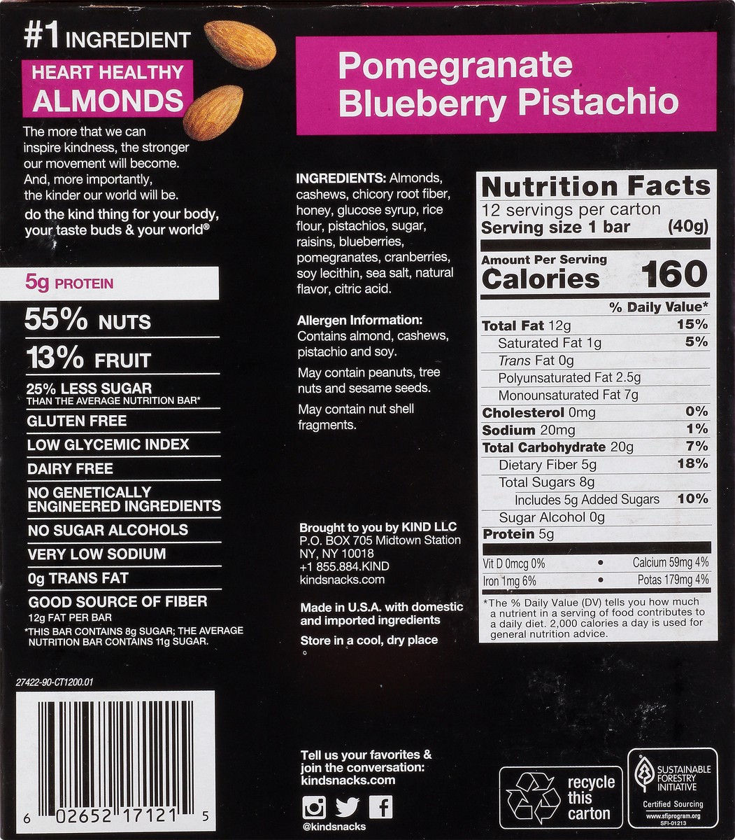 slide 2 of 12, KIND Gluten Free 12 Pack Pomegranate Blueberry Pistachio Bars 12 ea, 12 ct; 1.4 oz