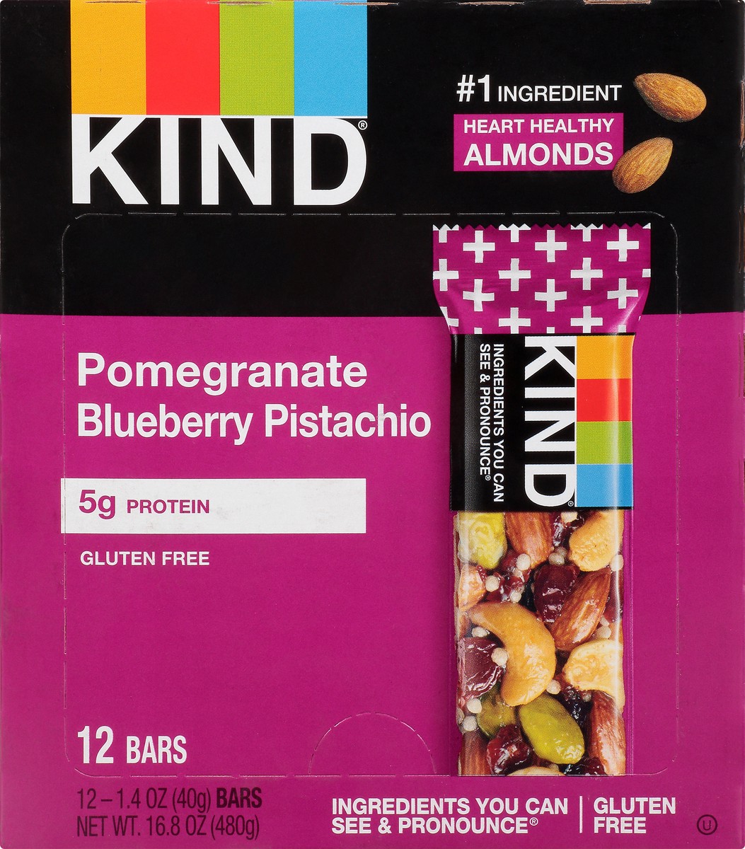 slide 5 of 12, KIND Gluten Free 12 Pack Pomegranate Blueberry Pistachio Bars 12 ea, 12 ct; 1.4 oz