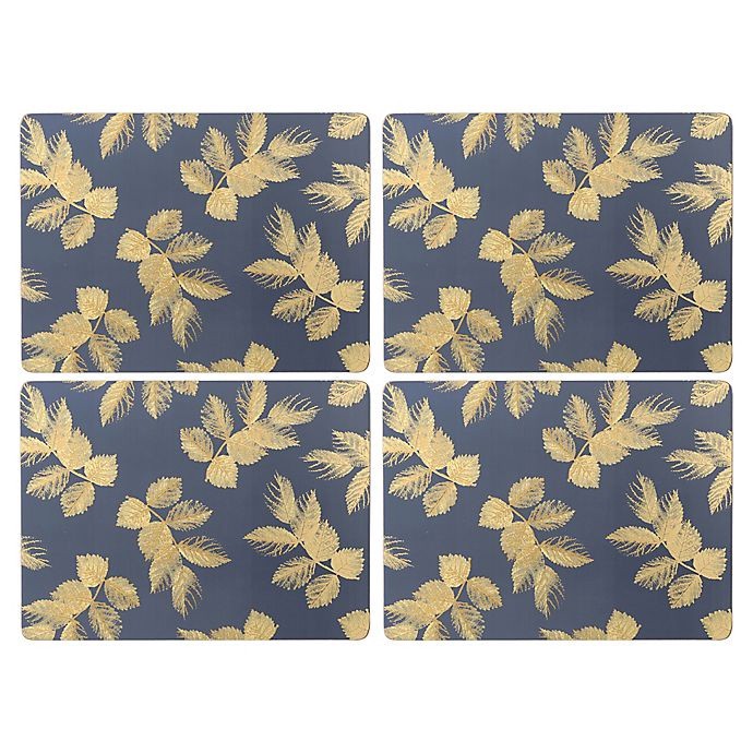 slide 2 of 2, Pimpernel Etched Leaves Placemats - Navy, 4 ct