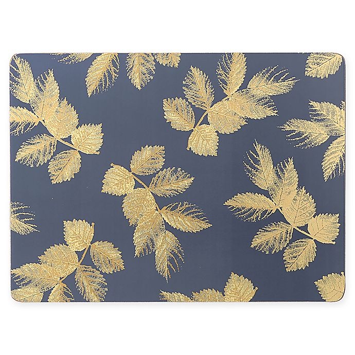 slide 1 of 2, Pimpernel Etched Leaves Placemats - Navy, 4 ct