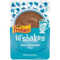 Purina Friskies Pureed Cat Food Topper, Lil’ Shakes With Tantalizing Tuna Lickable Cat Treats