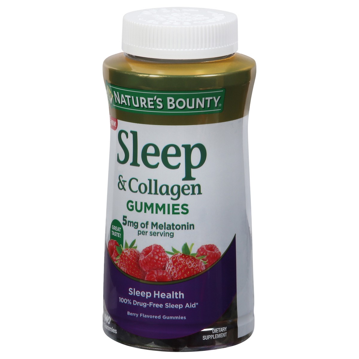 slide 7 of 9, Nature's Bounty Nature''s Bounty Sleep + Collagen Gummies, 5mg Melatonin, Sleep Aid, Berry Flavor, 140 Gummies, 140 ea