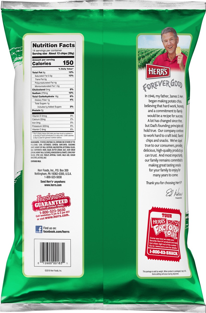 slide 7 of 7, Herr's Party Size Ripple Sour Cream & Onion Flavored Potato Chips Party Size. 14 oz Bag, 14 oz