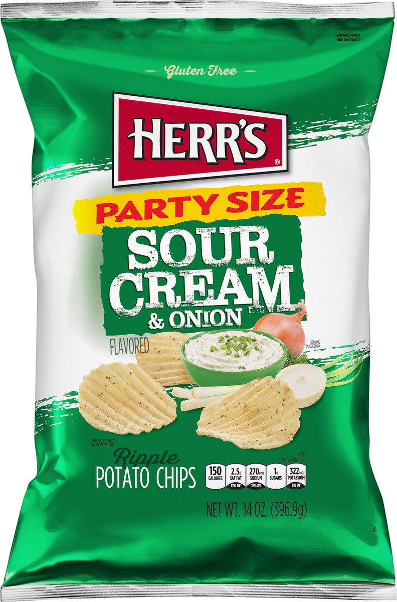 slide 6 of 7, Herr's Party Size Ripple Sour Cream & Onion Flavored Potato Chips Party Size. 14 oz Bag, 14 oz