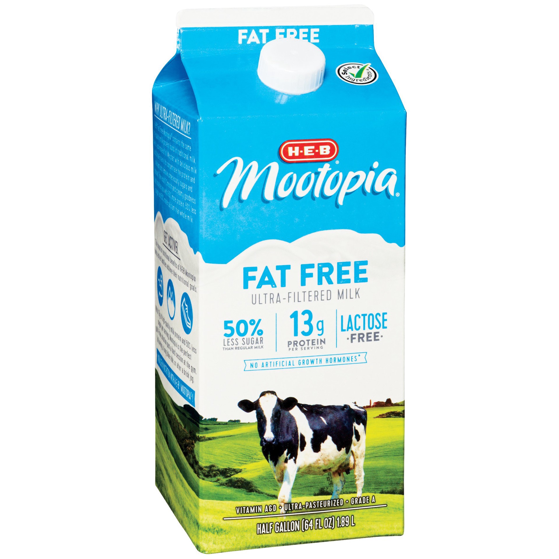 slide 1 of 1, H-E-B Mootopia Lactose-Free Fat-Free Milk, 1/2 gal