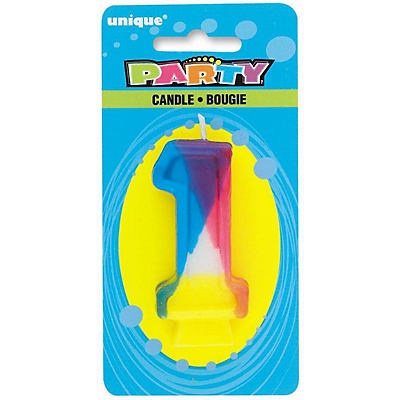 slide 1 of 1, Unique Industries Rainbow Party Candle Numeral 1, 1 ct