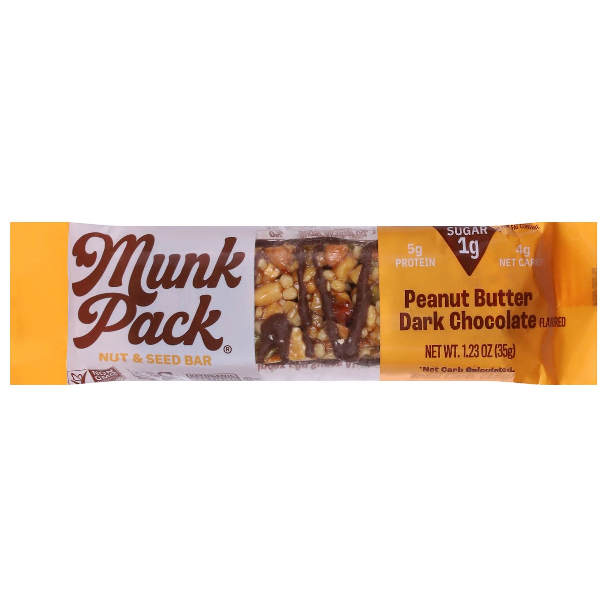 slide 1 of 9, Munk Pack Peanut Butter Dark Chocolate Flavored Nut & Seed Bar 1.23 oz, 1.23 oz