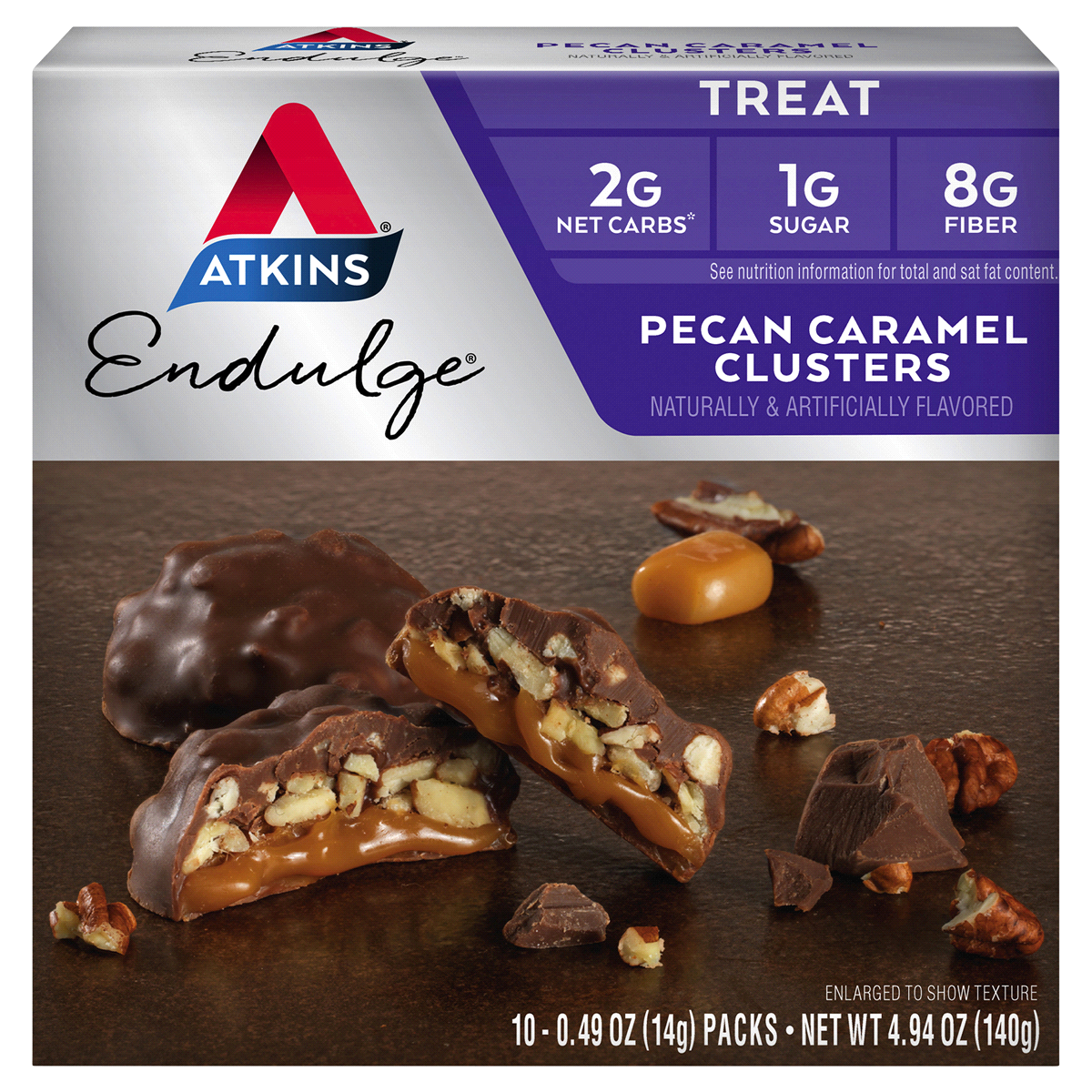 slide 1 of 8, Atkins Endulge Pecan Caramel Clusters, 10 ct
