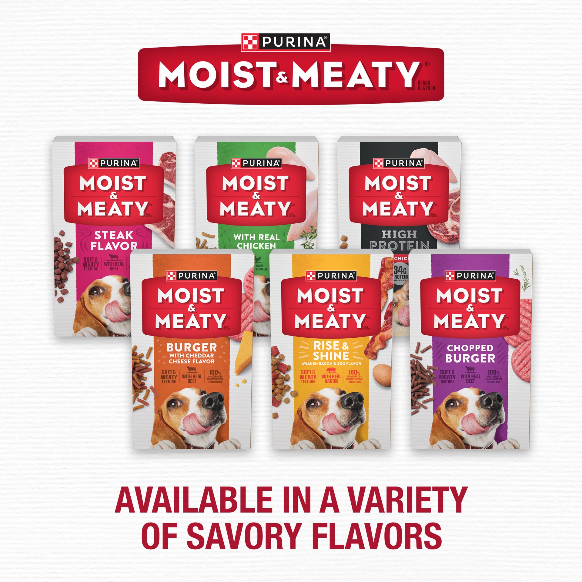 slide 8 of 9, Moist & Meaty Purina Moist and Meaty Burger With Cheddar Cheese Flavor Dry Soft Dog Food Pouches, 36 oz