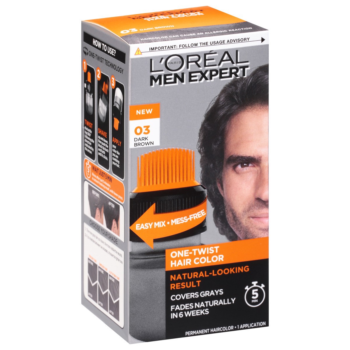 slide 3 of 9, L'Oréal Men Haircolor Dark Brown, 1 ct