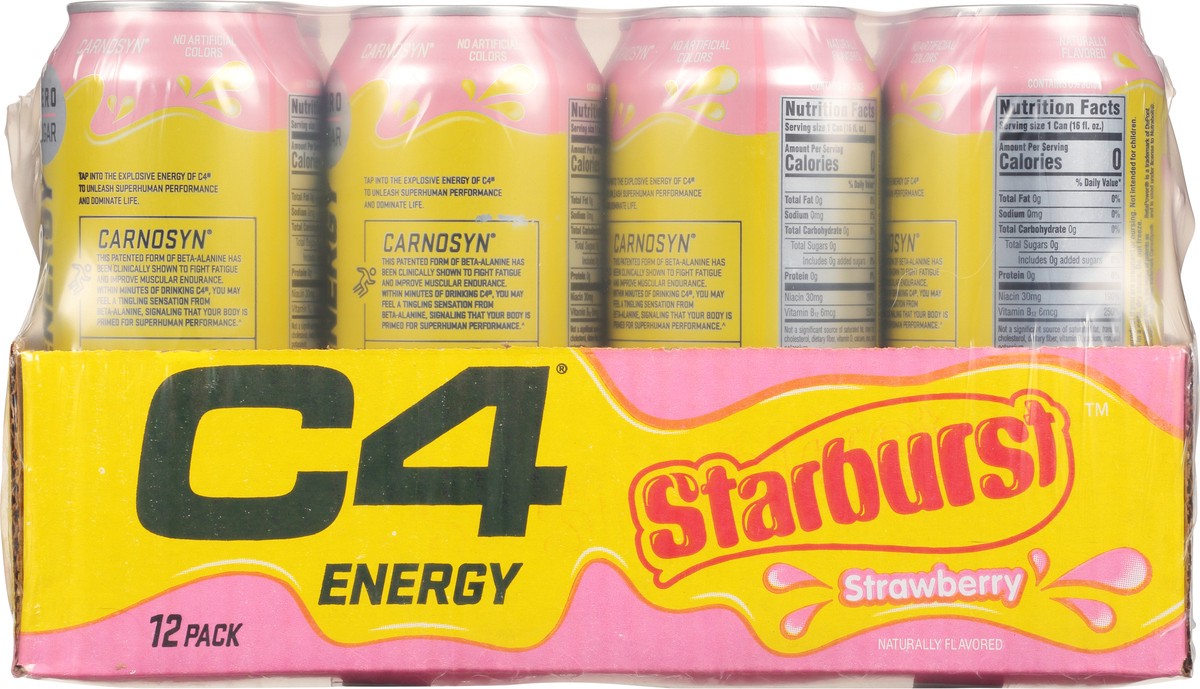 slide 5 of 9, C4 Energy, C4 Energy CRB RTD, Carbonated, Strawberry Starburst, 16 oz