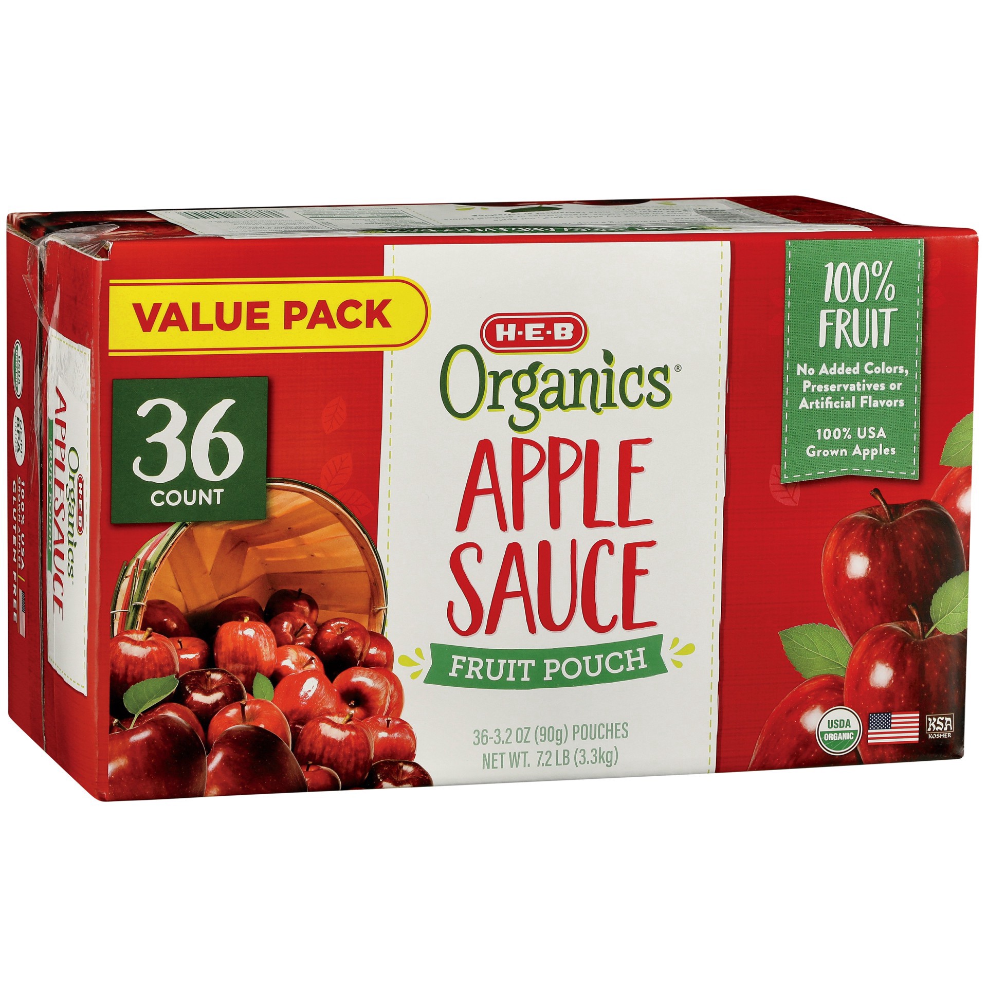 slide 1 of 1, H-E-B Organics Apple Sauce Fruit Pouches Value Pack, 36 ct