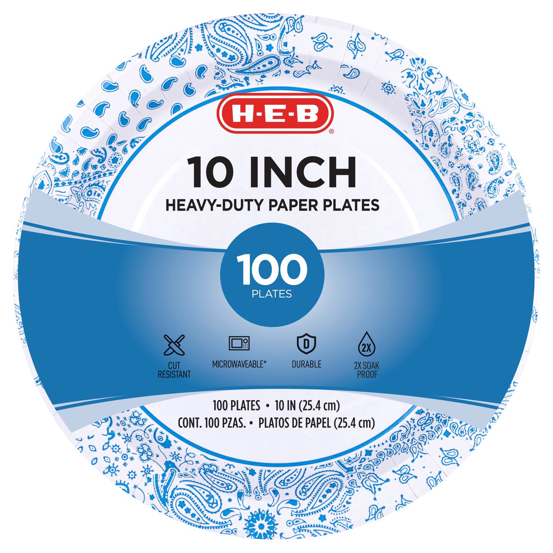 slide 1 of 1, H-E-B Heavy Duty 10 in Dinner Paper Plates, 100 ct