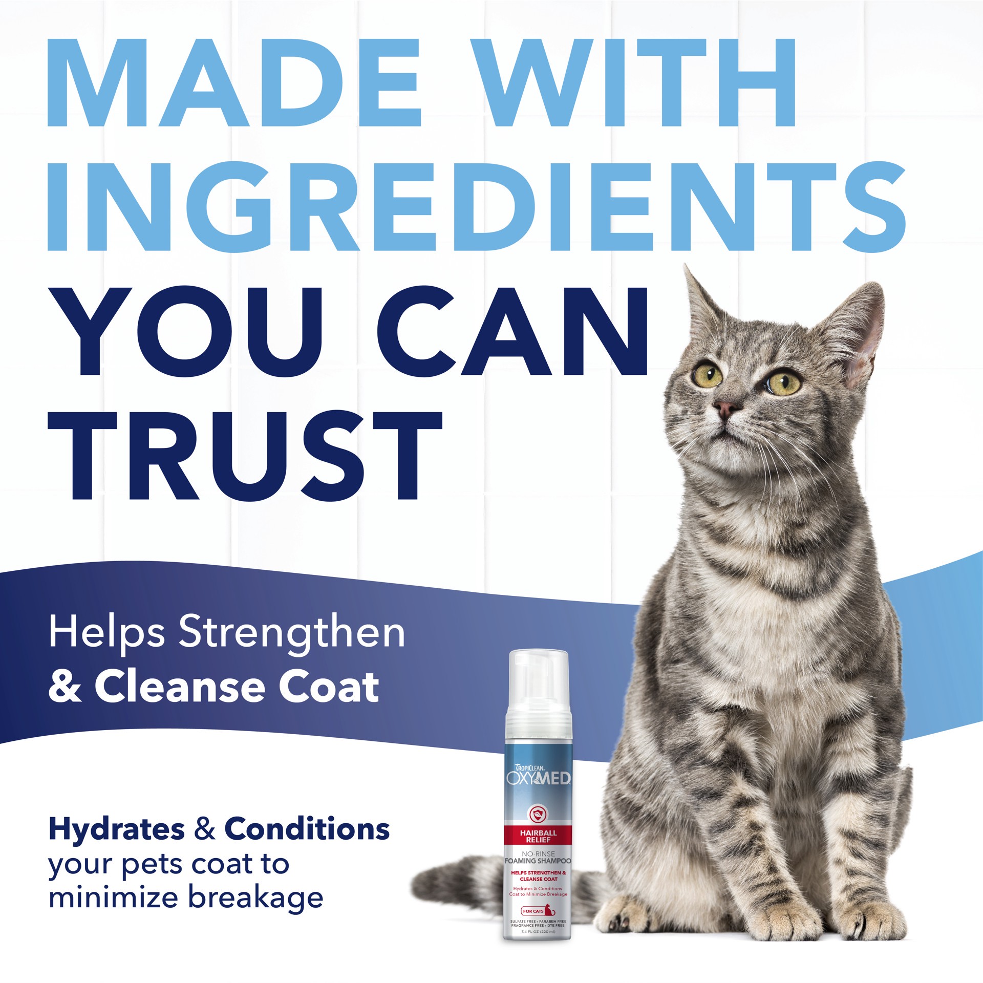 slide 5 of 10, TropiClean OxyMed Waterless Dry Shampoo for Cats, 7.4oz, 7.4 oz