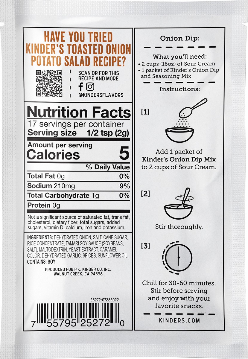 slide 2 of 6, Kinder's Onion Dip And Seasoning Mix - 1.25 Oz, 1.25 oz
