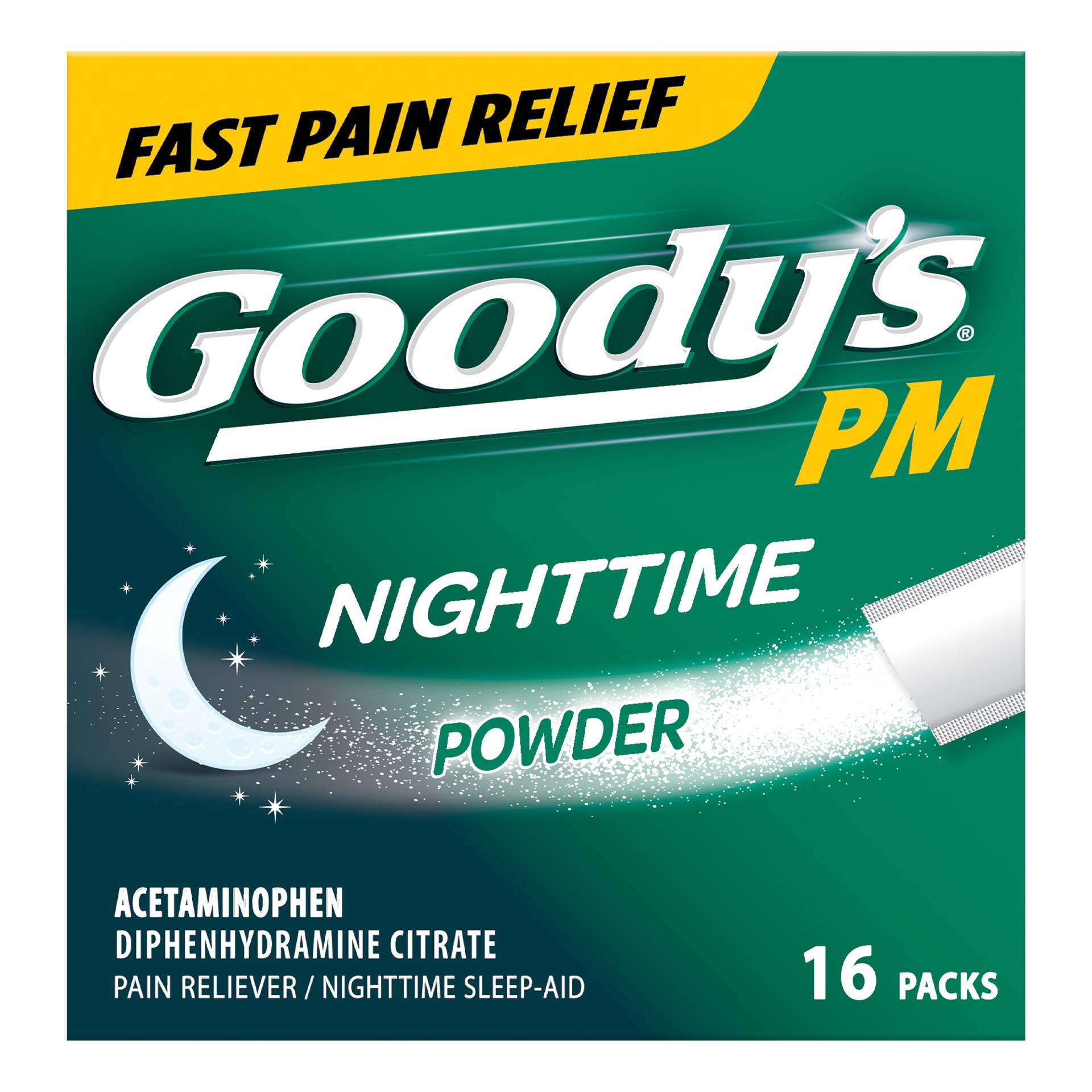 slide 1 of 4, Goody's PM for Pain with Sleeplessness Nighttime Powder, 16 Powder Sticks, 16 ct