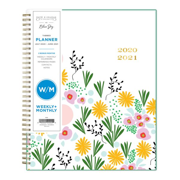 slide 1 of 4, Blue Sky Snow & Graham 14-Month Weekly/Monthly Tabbed Planner, 8-1/2'' X 11'', Multicolor Flowers, July 2020 To June 2021, 1208, 1 ct