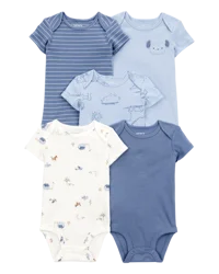 Carter's 5-Pack Dog Short-Sleeve Cotton Bodysuits - Blue - 9M