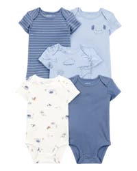 Carter's 5-Pack Dog Short-Sleeve Cotton Bodysuits - Blue - 9M