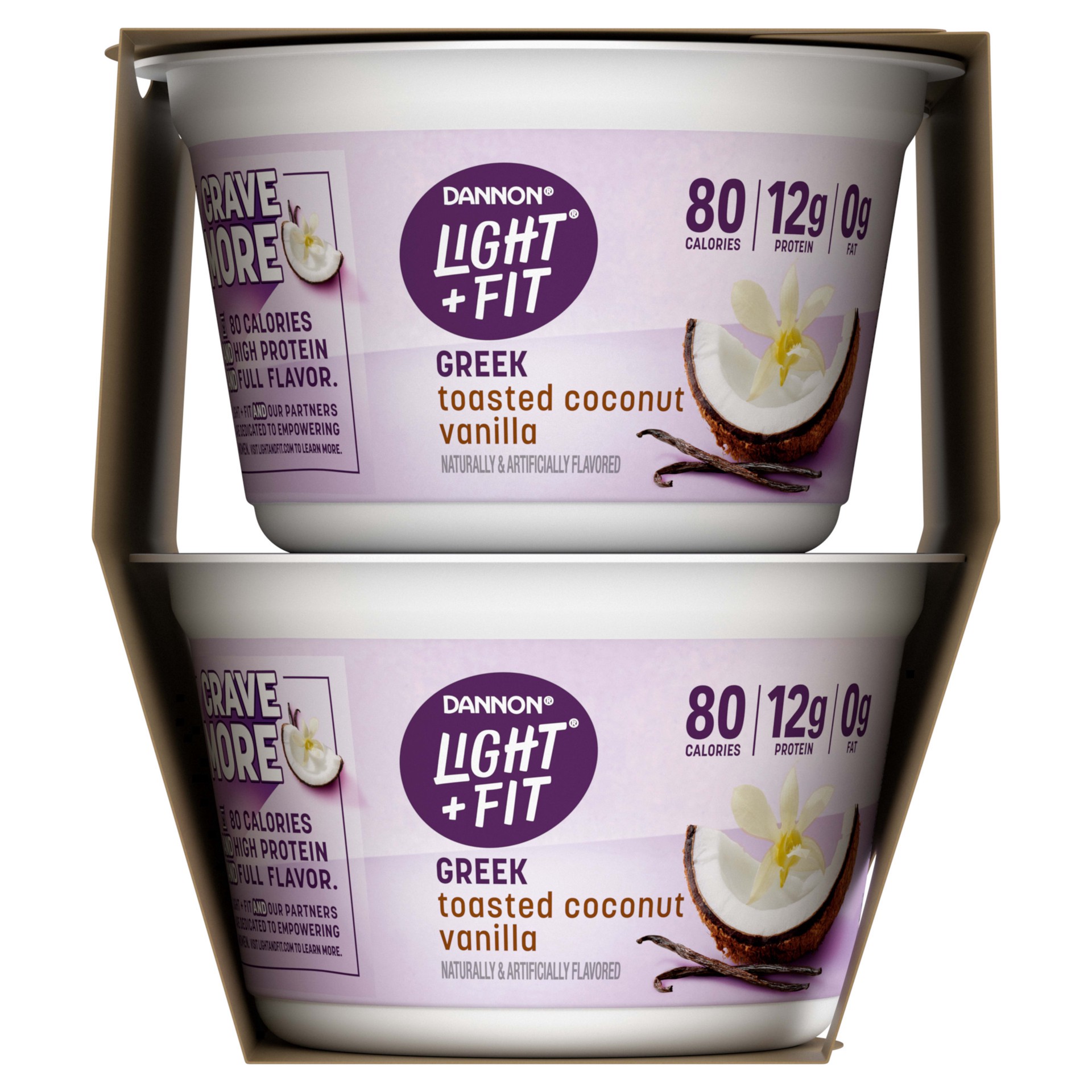 slide 2 of 5, Light + Fit Dannon Light & Fit Greek Blended Nonfat Yogurt Toasted Coconut Vanilla, 