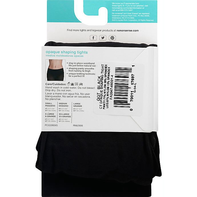 slide 2 of 4, No Nonsense Great Shapes Opaque Extra Large Black Shaping Tights 1 ea, 1 ct