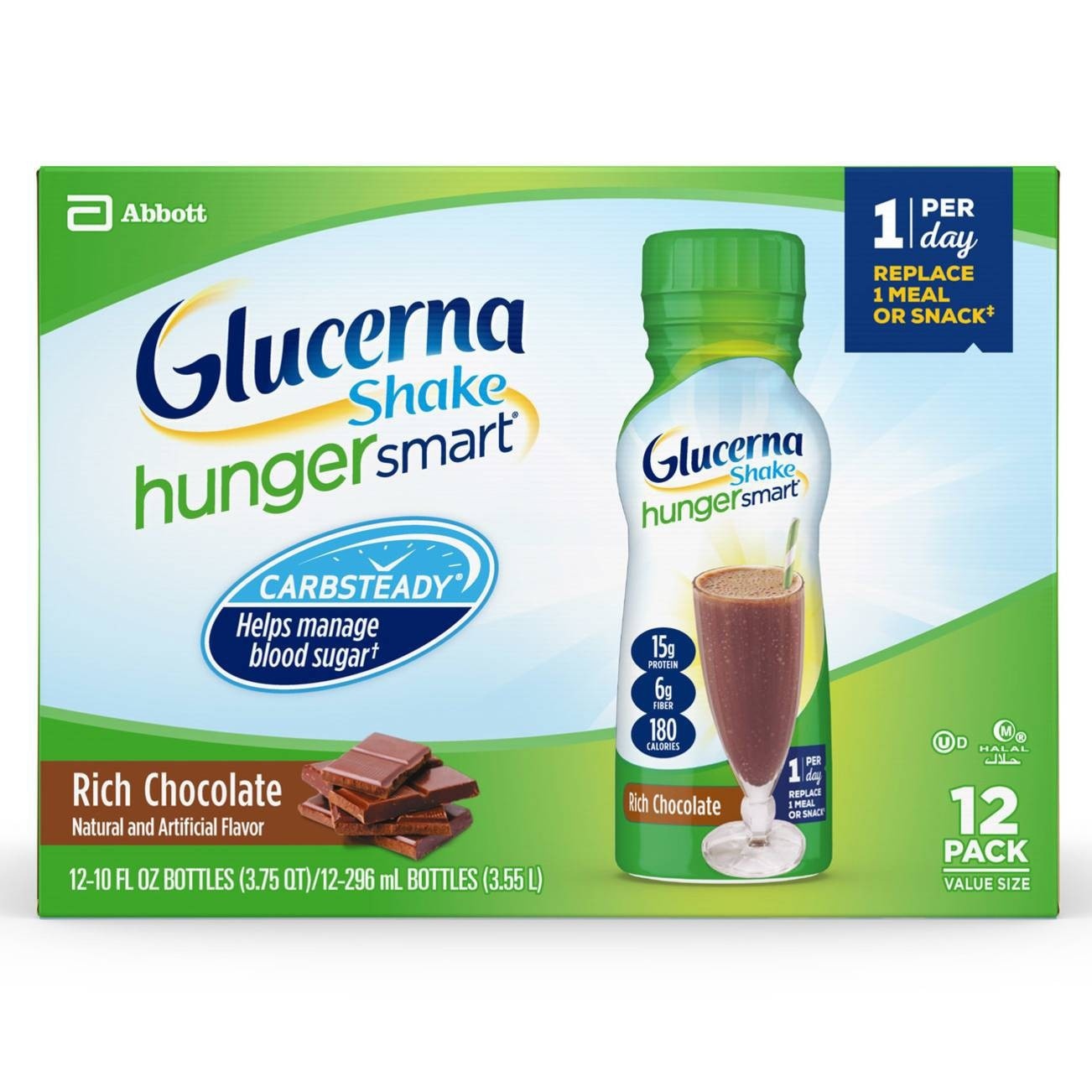 slide 1 of 5, Glucerna Hunger Smart Diabetes Nutritional Shake, Rich Chocolate, 12 ct; 10 fl oz