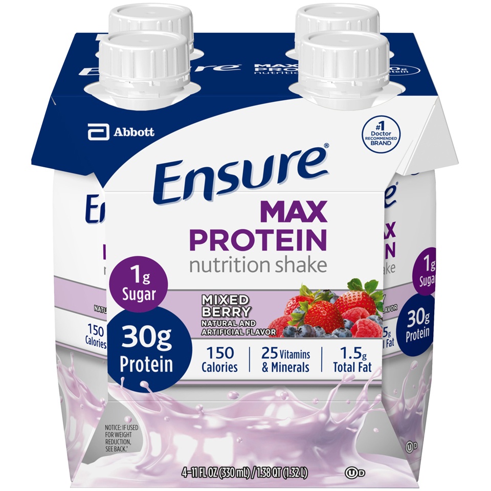 slide 1 of 8, Ensure Max Protein Nutrition Shake Mixed Berry Flavor, 4 ct; 11.5 fl oz