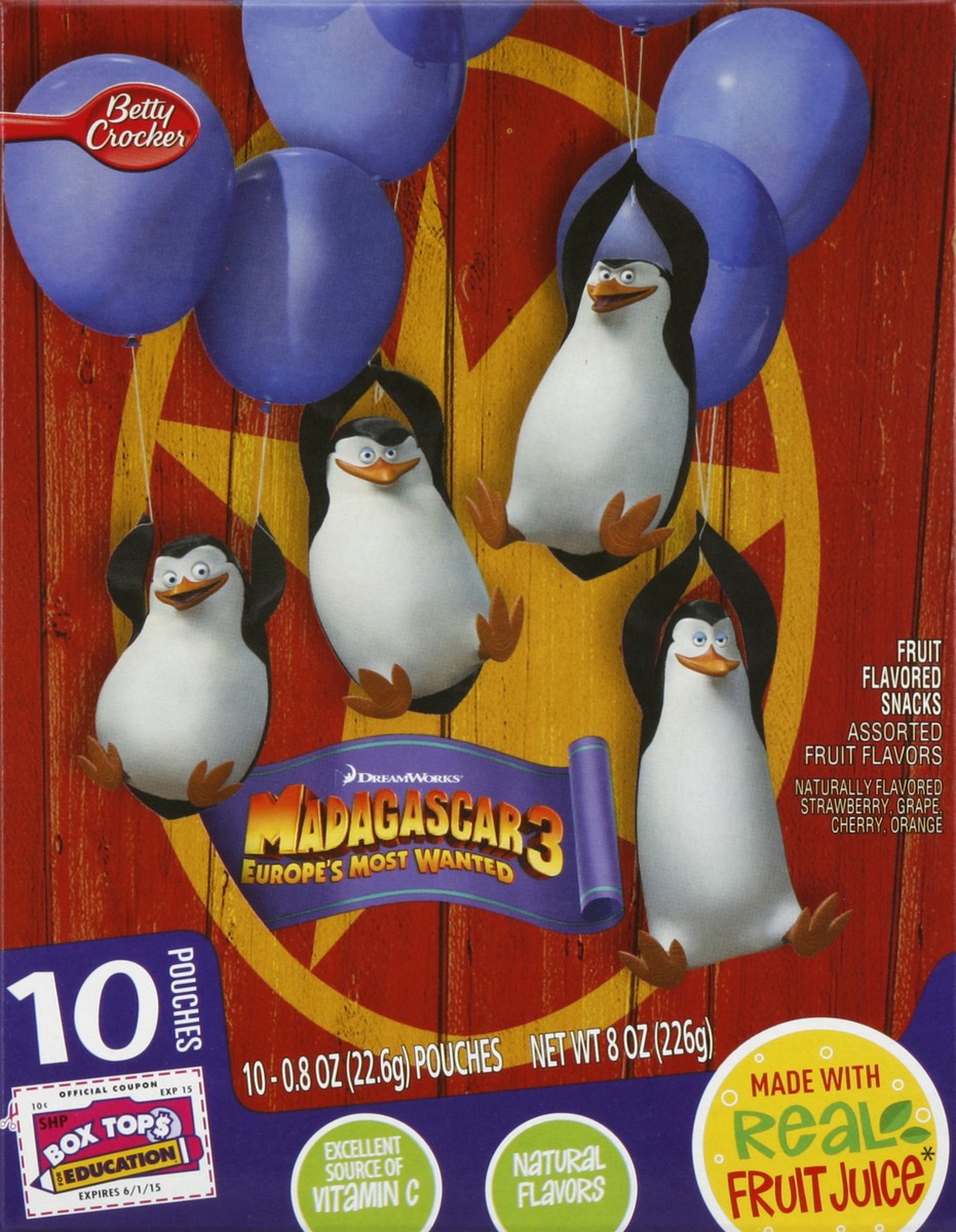 slide 4 of 5, Betty Crocker Nickeodeon The Penguins Of Madagascar Fruit Flavored Snacks, 10 ct; 8 oz