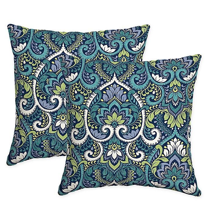 slide 1 of 2, Arden Selections Aurora Damask Square Indoor/Outdoor Throw Pillows - Blue, 2 ct