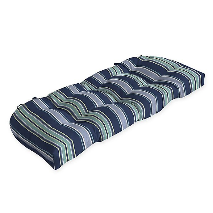 slide 1 of 2, Arden Selections Aurora Striped Outdoor Wicker Settee Cushion - Blue, 1 ct