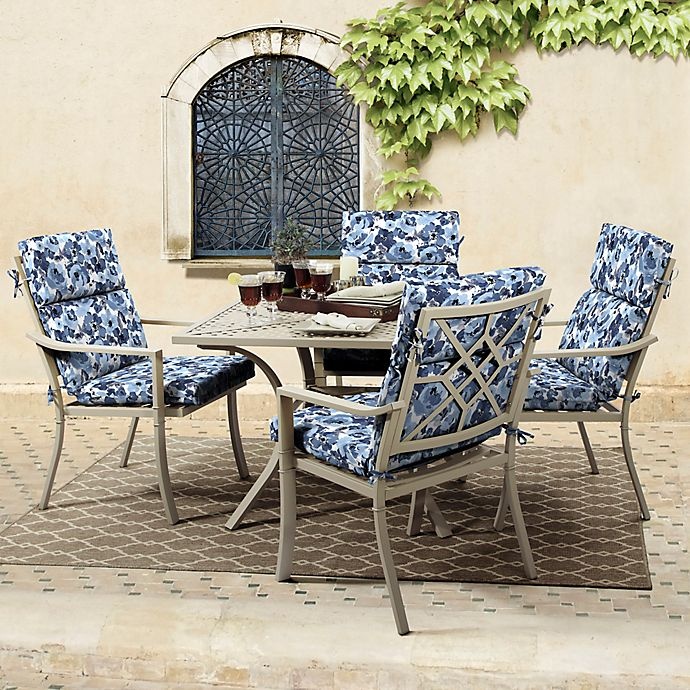 slide 2 of 2, Arden Selections Garden Print Outdoor Dining Chair Cushion - Blue/Cream, 1 ct