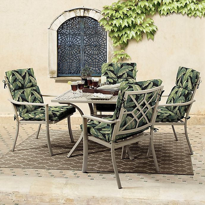 slide 2 of 2, Arden Selections Medallion Print Outdoor Dining Chair Cushion - Black/Green, 1 ct