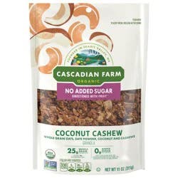 Cascadian Farm Organic Granola with No Added Sugar, Coconut Cashew Cereal, Resealable Pouch, 11 oz.