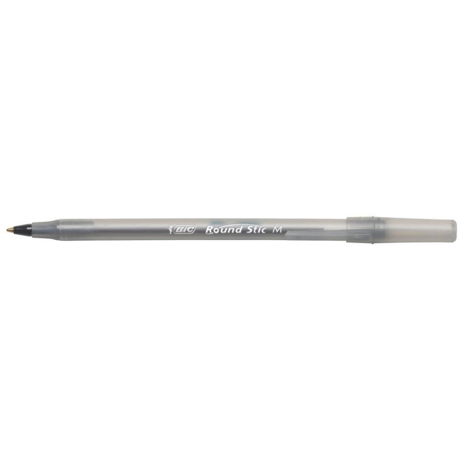 slide 2 of 3, BIC Round Stic Xtra Life Ballpoint Pens, Medium Point, Translucent Barrel, Black Ink, Pack Of 36 Pens, 36 ct