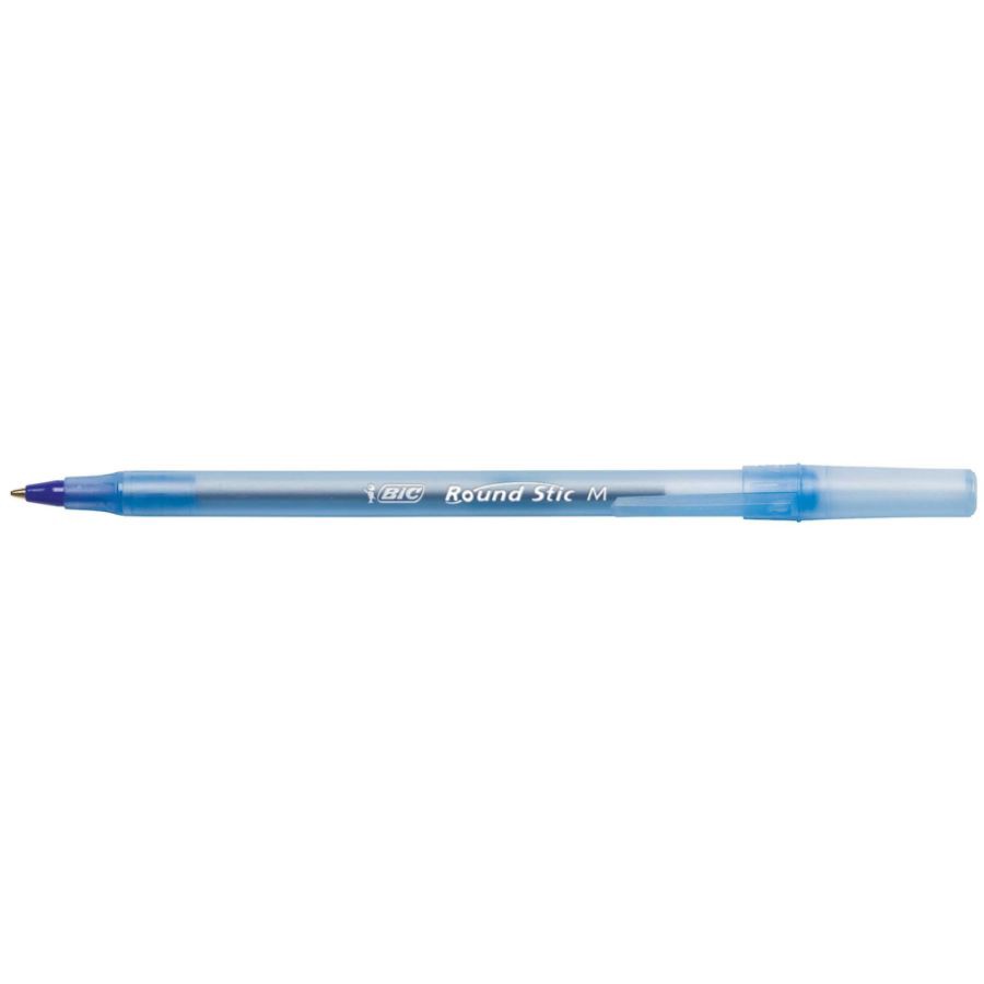 slide 3 of 3, BIC Round Stic Xtra Life Ballpoint Pens, Medium Point, Translucent Barrel, Blue Ink, Pack Of 36 Pens, 36 ct