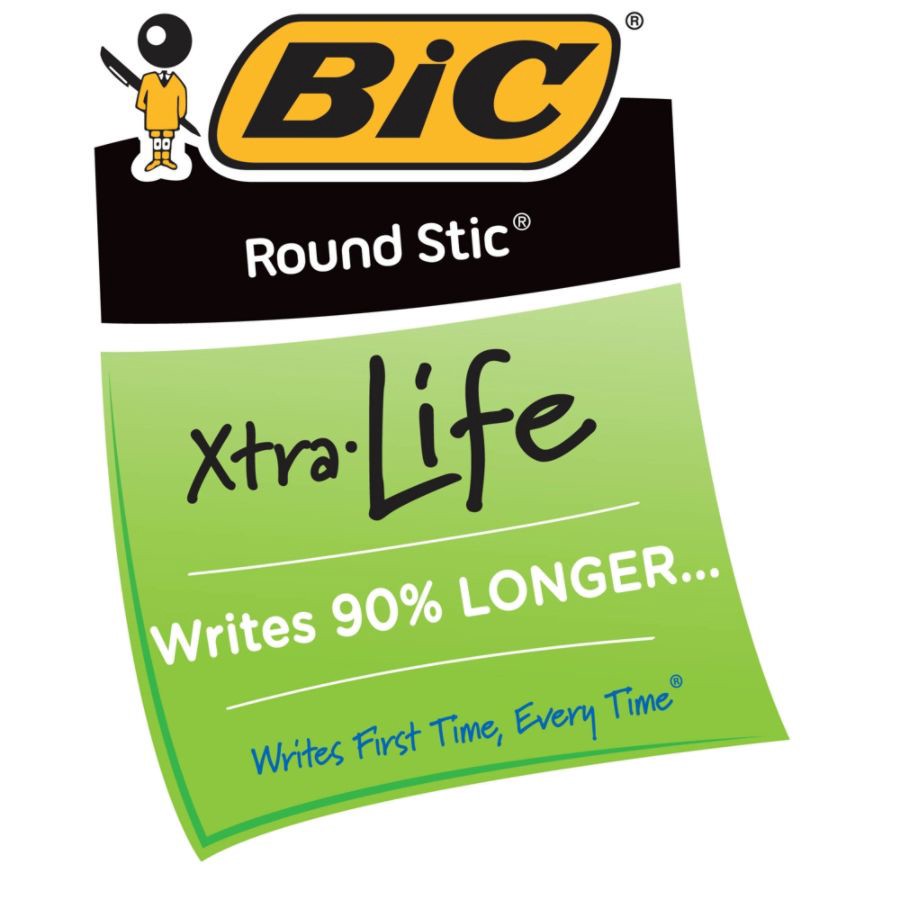 slide 2 of 3, BIC Round Stic Xtra Life Ballpoint Pens, Medium Point, Translucent Barrel, Blue Ink, Pack Of 36 Pens, 36 ct