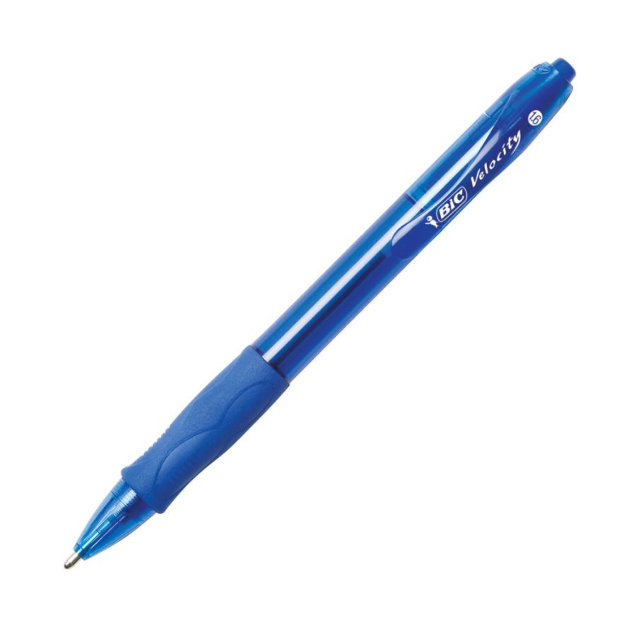 slide 3 of 6, BIC Gel-Ocity Ballpoint Pens, Bold Point, Translucent Barrel, Blue Ink, Pack Of 12 Pens, 12 ct