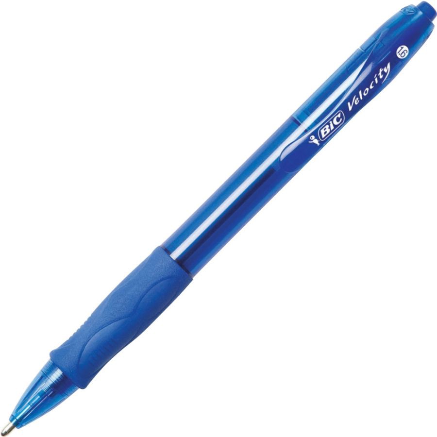 slide 5 of 6, BIC Gel-Ocity Ballpoint Pens, Bold Point, Translucent Barrel, Blue Ink, Pack Of 12 Pens, 12 ct