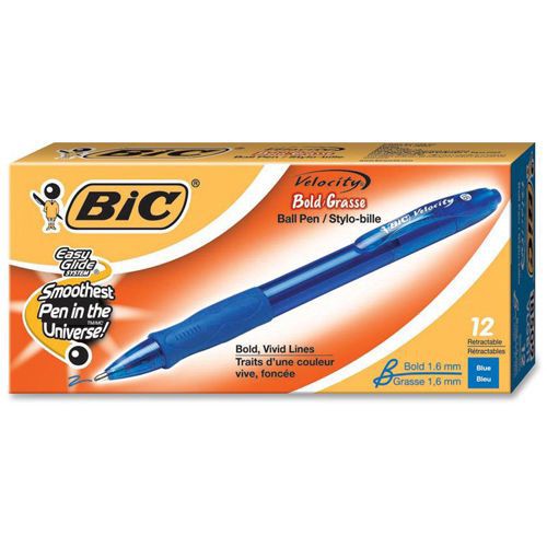 slide 6 of 6, BIC Gel-Ocity Ballpoint Pens, Bold Point, Translucent Barrel, Blue Ink, Pack Of 12 Pens, 12 ct