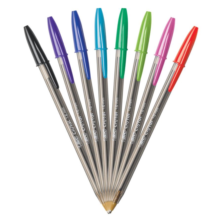 slide 2 of 3, BIC Cristal Ballpoint Pens, Bold Point, 1.6 Mm, Translucent Barrel, Assorted Ink Colors, Pack Of 24 Pens, 24 ct