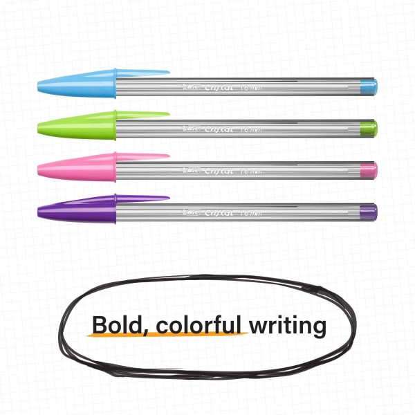 slide 5 of 10, BIC Cristal Ballpoint Pens, Bold Point, 1.6 Mm, Translucent Barrel, Assorted Ink Colors, Pack Of 24 Pens, 24 ct